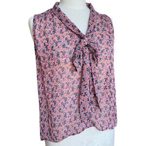 Paper Crane Anthropologie Sleeveless Blouse Sz L Floral Chiffon Secretary Chic